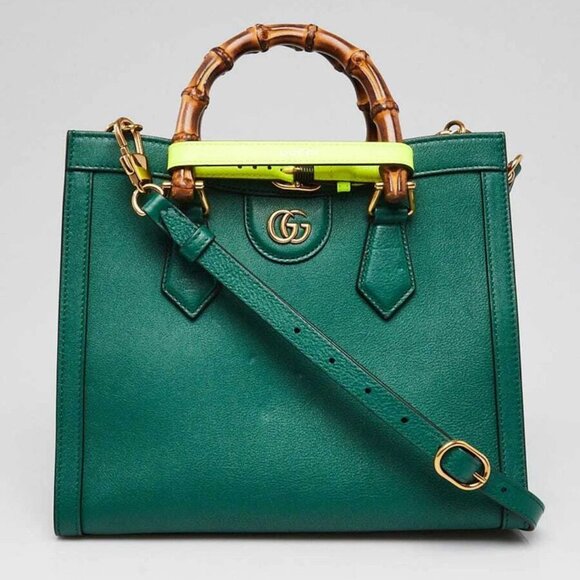 Gucci Green Leather Small Diana Tote Bag - Picture 1 of 12